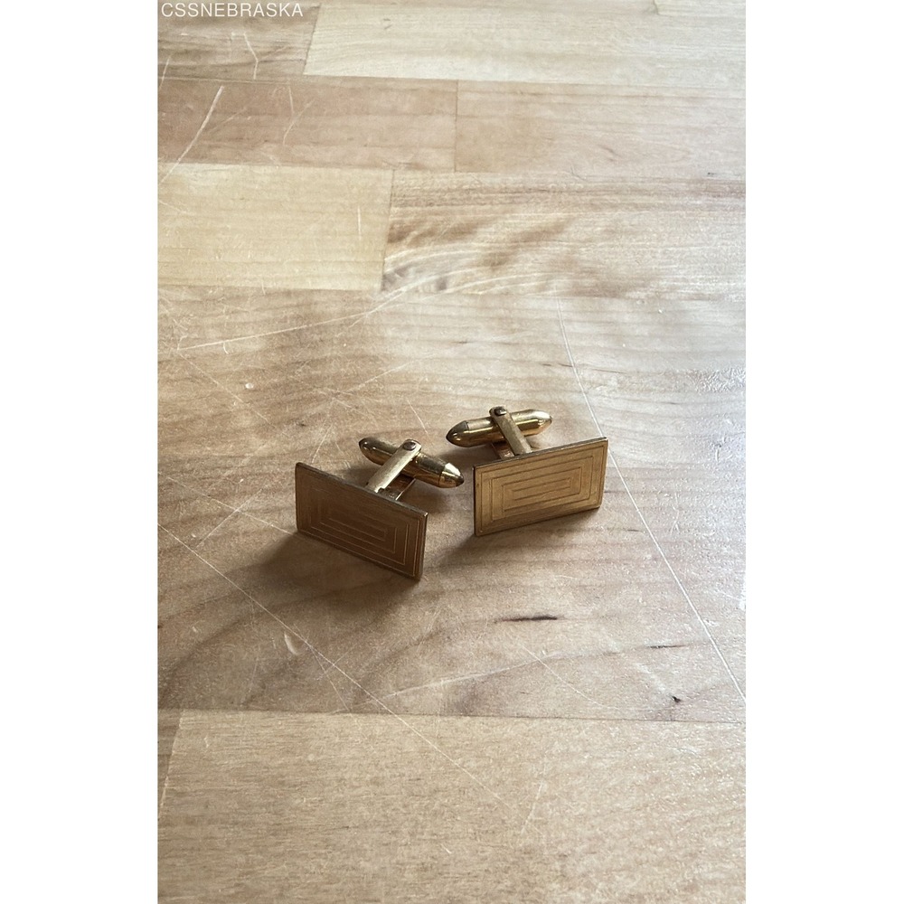 Vintage Mid-Century 12K Gold Filled GF Engraved Geometric Rectangle Cufflinks